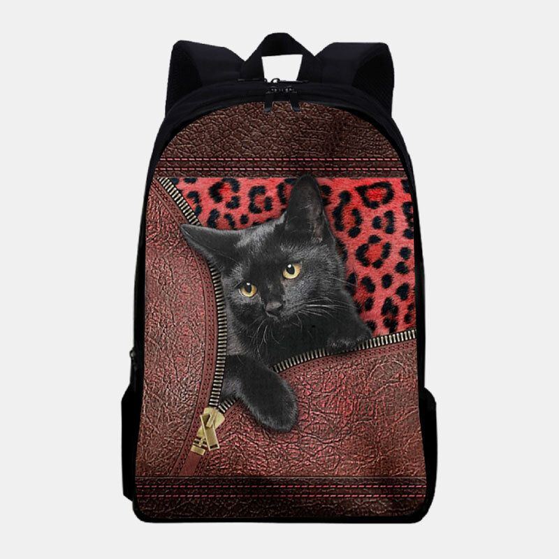 Damen Oxford Stoff Katze Drucken Große Kapazität Schultasche Rucksack