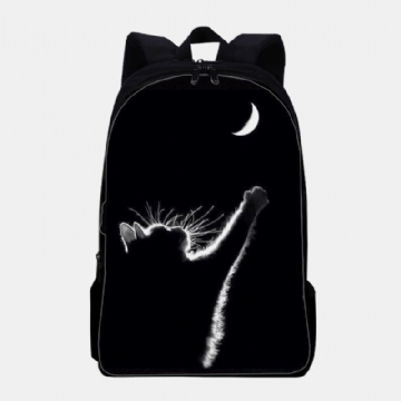 Damen Oxford Stoff Lässige Süße Schwarze Katze Rückansicht Und Monddruck Schultasche Rucksack