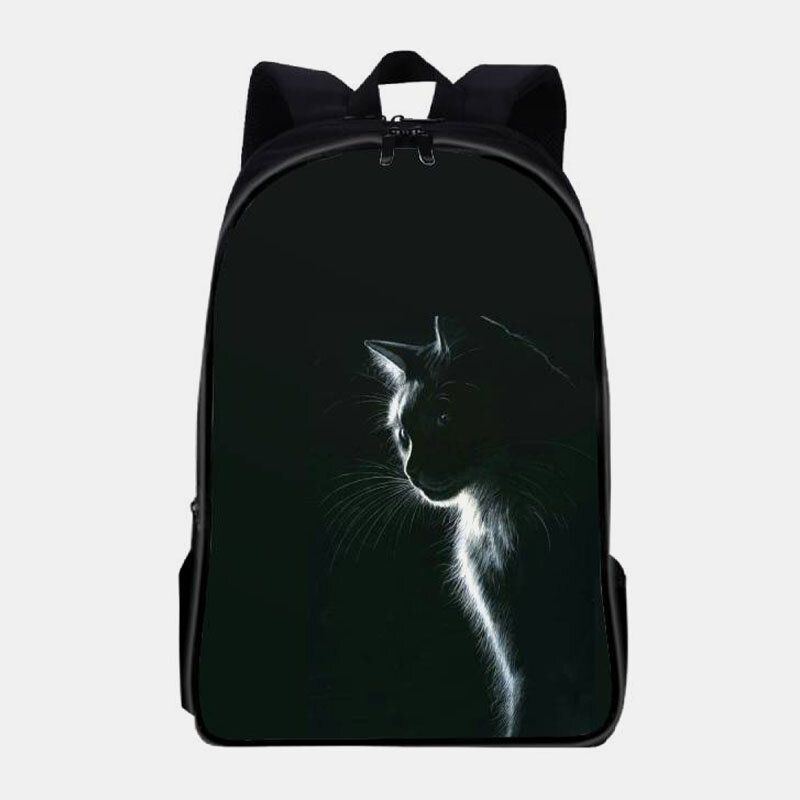 Damen Oxford Stoff Lässige Süße Schwarze Katze Rückansicht Und Monddruck Schultasche Rucksack