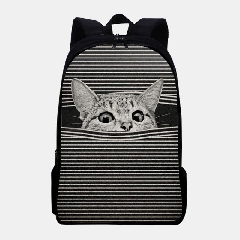 Damen Oxford Tuch Große Kapazität Cartoon Katze Streifen Muster Druck Rucksack