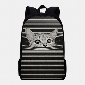 Damen Oxford Tuch Große Kapazität Cartoon Katze Streifen Muster Druck Rucksack