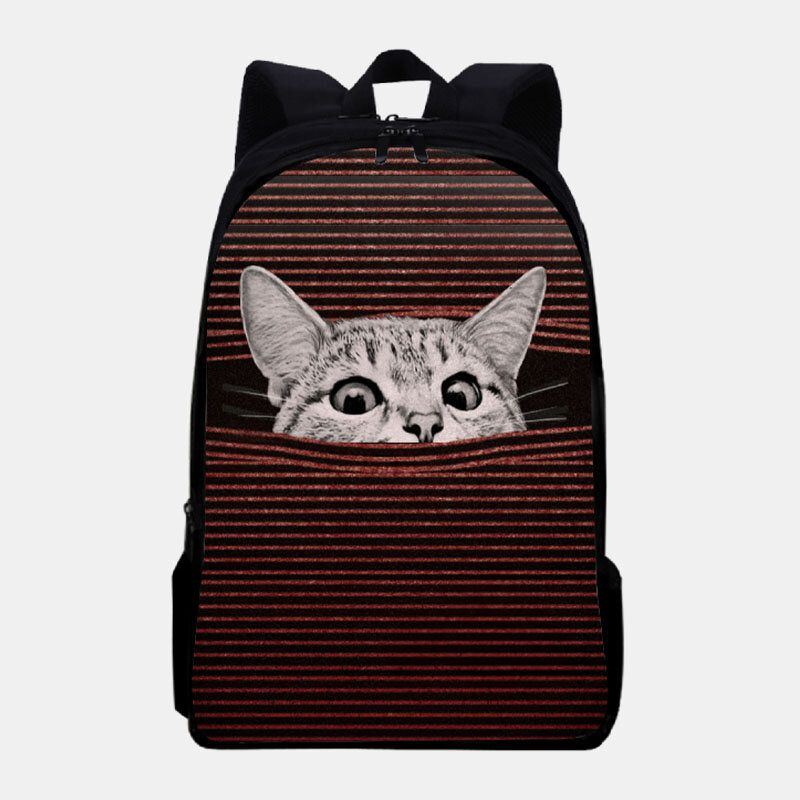 Damen Oxford Tuch Große Kapazität Cartoon Katze Streifen Muster Druck Rucksack