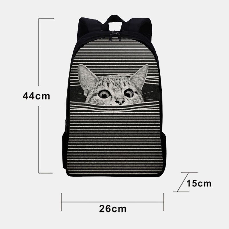 Damen Oxford Tuch Große Kapazität Cartoon Katze Streifen Muster Druck Rucksack