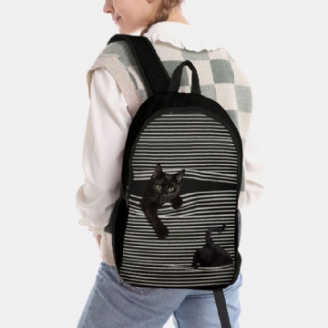 Damen Oxford Tuch Große Kapazität Cartoon Katze Streifen Muster Druck Rucksack