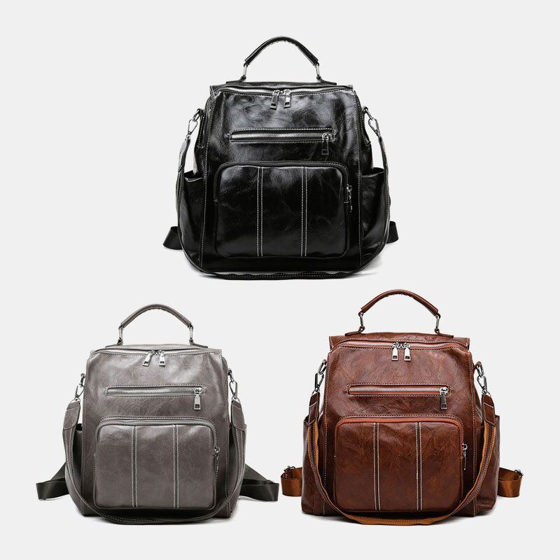 Damen Pu Leder Große Kapazität Multi Pocket Retro Messenger Rucksack Umhängetasche Umhängetasche