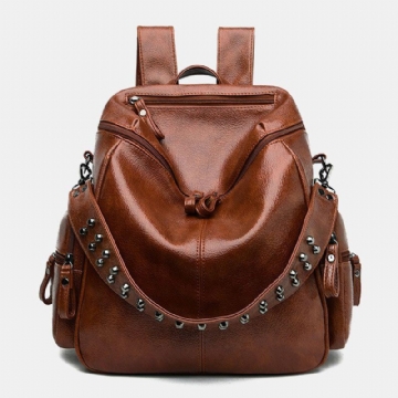 Damen Vintage Multi Taschen Tragbarer Atmungsaktiver Rucksack Exquisites Hardware Dekor Abnehmbarer Schultergurt Umhängetasche