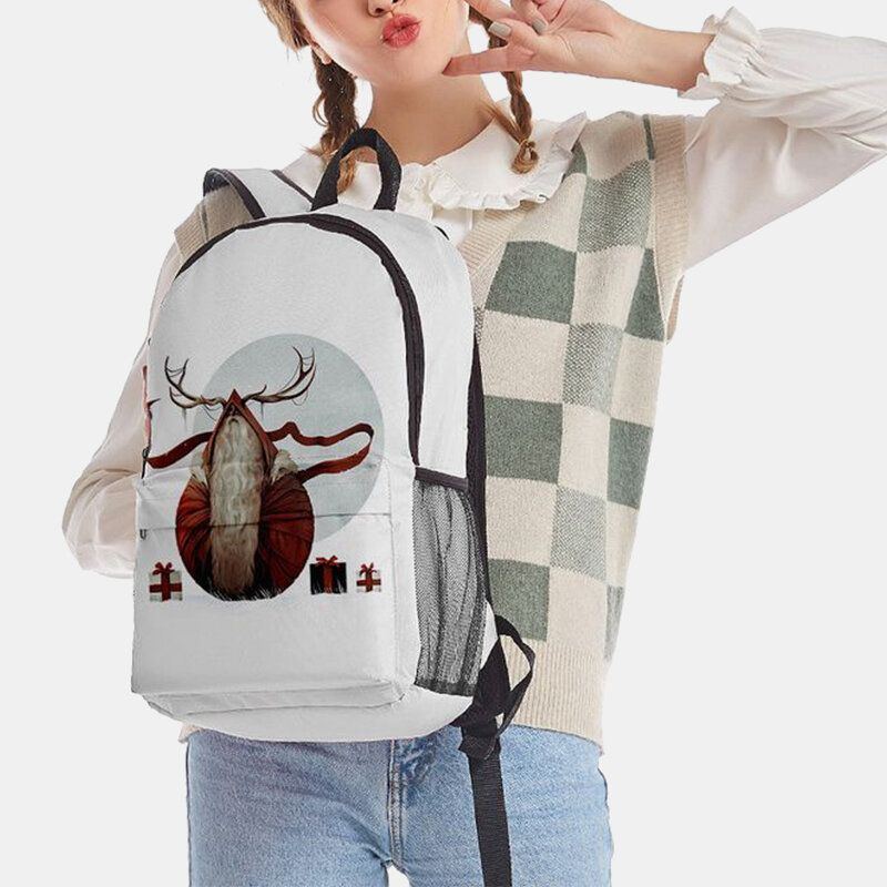 Damen Weihnachten Festlicher Dreidimensionaler Elch Weihnachtsmann Druck Casual Universal Schultasche Rucksack