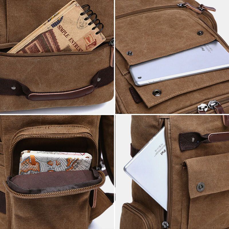 Herren Canvas Multi Pocket Große Kapazität Multifunktions Laptop Casual Rucksack Reisetasche