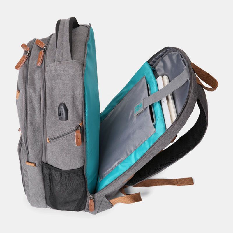 Herren Canvas Super Große Kapazität Multi Fächer Studentenrucksack Casual 17 Laptoptasche Reisetasche