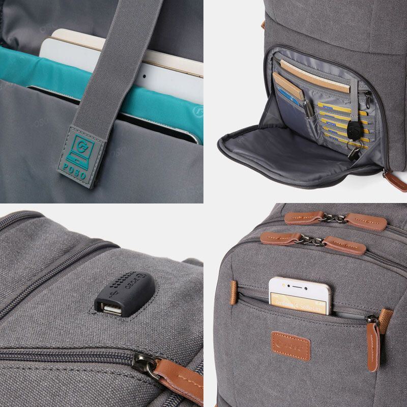 Herren Canvas Super Große Kapazität Multi Fächer Studentenrucksack Casual 17 Laptoptasche Reisetasche