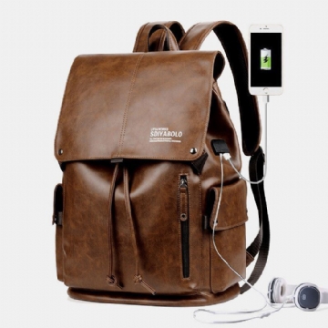 Herren Kunstleder Große Kapazität Wasserdicht 13.3 Zoll Laptoptasche Reisetasche Rucksack Mit Usb Aufladung