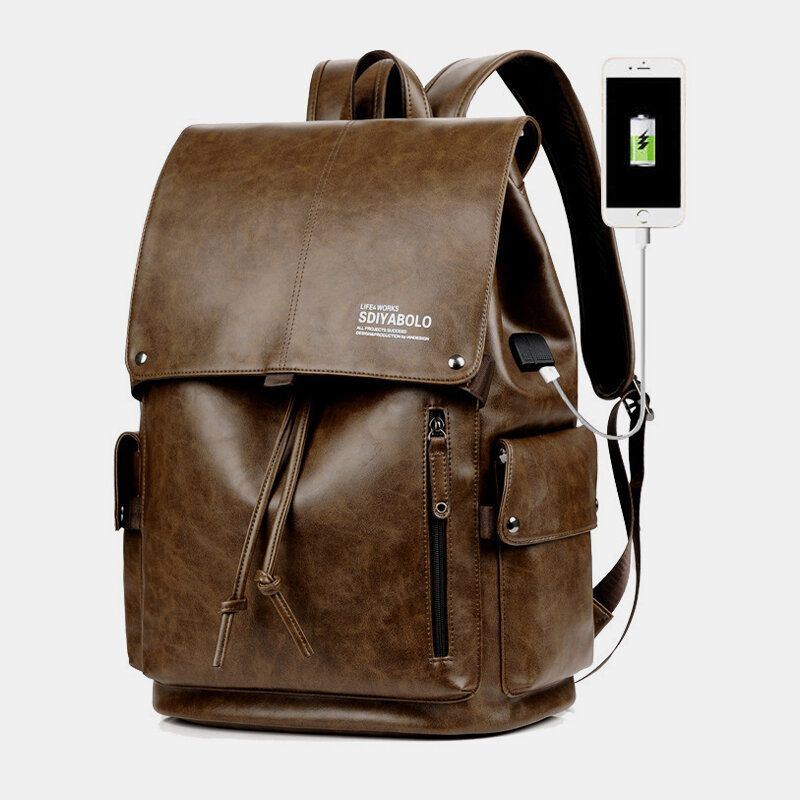 Herren Kunstleder Große Kapazität Wasserdicht 13.3 Zoll Laptoptasche Reisetasche Rucksack Mit Usb Aufladung