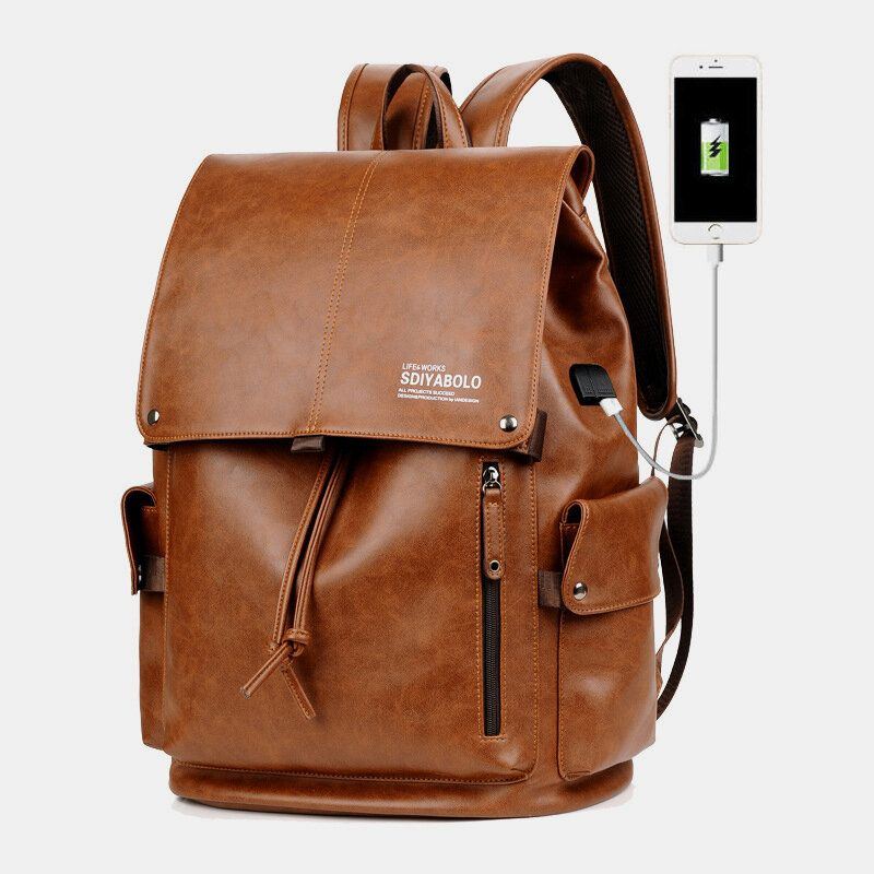 Herren Kunstleder Große Kapazität Wasserdicht 13.3 Zoll Laptoptasche Reisetasche Rucksack Mit Usb Aufladung