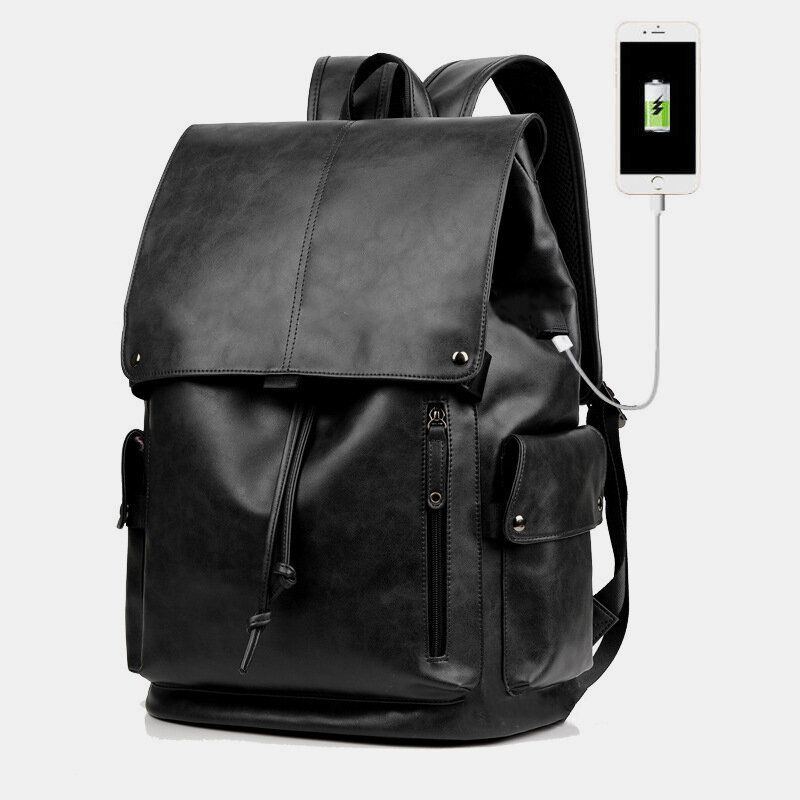 Herren Kunstleder Große Kapazität Wasserdicht 13.3 Zoll Laptoptasche Reisetasche Rucksack Mit Usb Aufladung