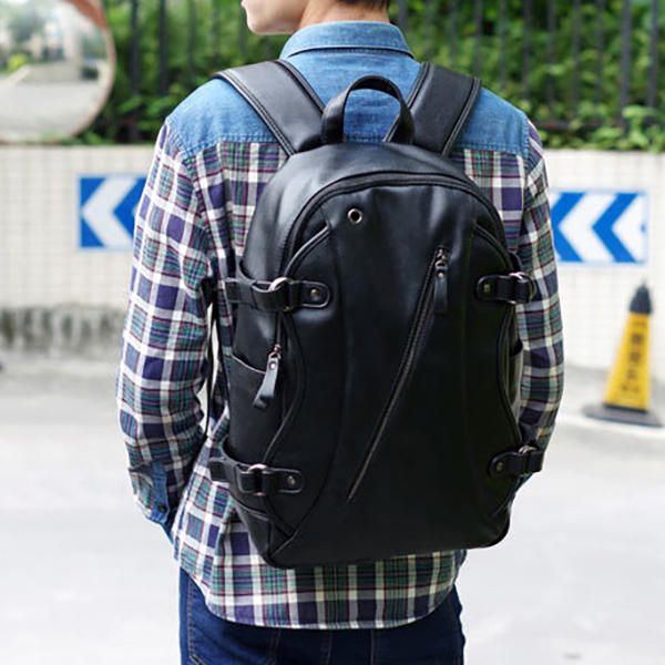 Herren Kunstleder Mode Freizeit Rucksack Usb Lade Reisetasche