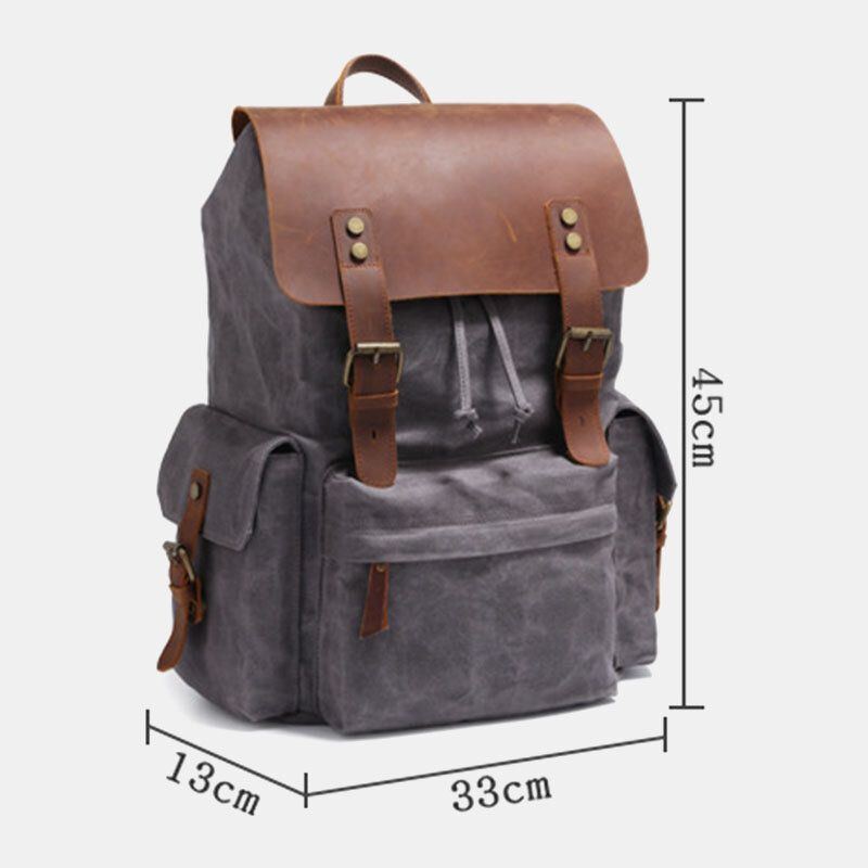 Herren Leinwand Echtes Leder Rindsleder Retro Große Kapazität 14 Zoll Laptoptasche Wasserdichter Rucksack