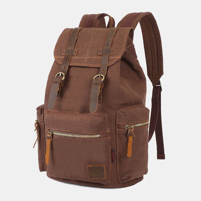 Herren Leinwand Retro Multifunktions 14 Zoll Laptoptasche Casual Große Kapazität Kordelzug Wasserdichter Rucksack