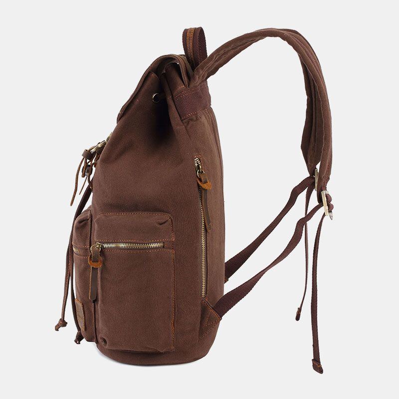 Herren Leinwand Retro Multifunktions 14 Zoll Laptoptasche Casual Große Kapazität Kordelzug Wasserdichter Rucksack