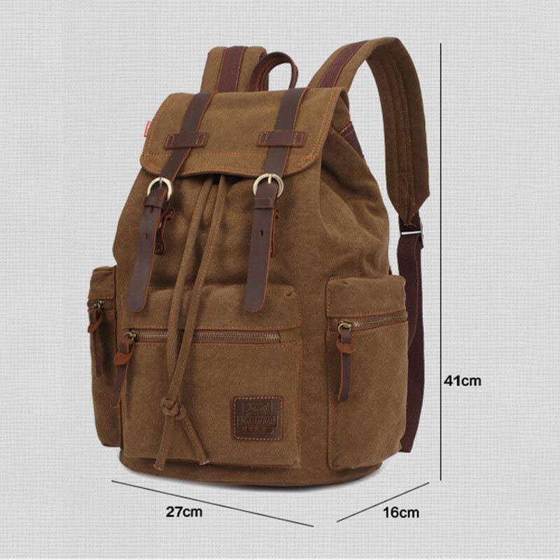 Herren Leinwand Retro Multifunktions 14 Zoll Laptoptasche Casual Große Kapazität Kordelzug Wasserdichter Rucksack