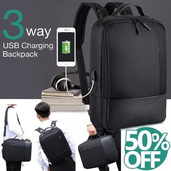 Herren Neu Multifunktionaler Rucksack Umhängetasche Business Bag Mit Usb Ladeanschluss