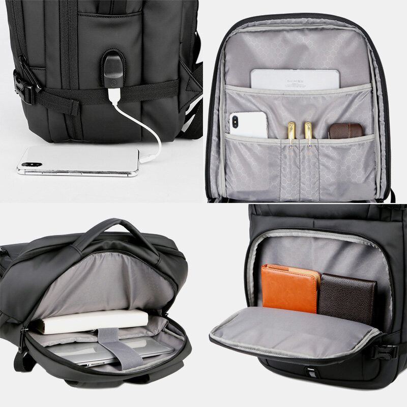 Herren Nylon Große Kapazität 14 Zoll Laptoptasche Mehrlagiger Business Casual Reiserucksack Mit Usb Aufladung