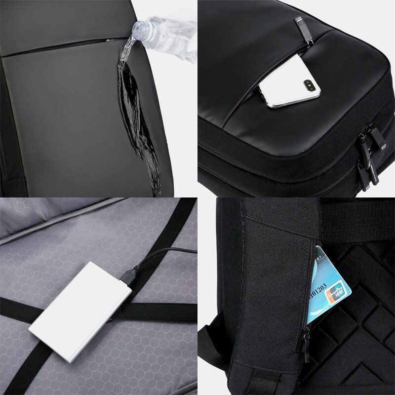 Herren Polyester 15.6 Zoll Wasserdichter Business Laptop Rucksack Mit Usb Aufladung