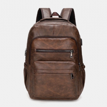 Herren Pu Leder Große Kapazität Multi Pocket Rucksack Multifunktions Umhängetasche