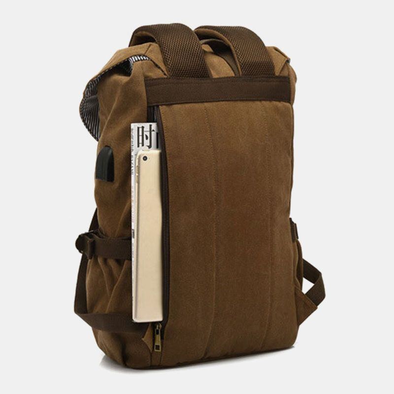 Herren Rucksack Aus Echtem Leder Und Segeltuch Mit Usb Aufladung Retro Reise Outdoor Rucksack Mit Großer Kapazität