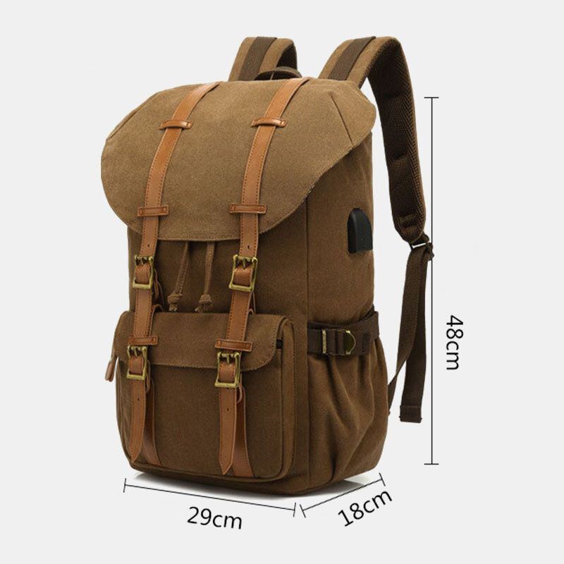 Herren Rucksack Aus Echtem Leder Und Segeltuch Mit Usb Aufladung Retro Reise Outdoor Rucksack Mit Großer Kapazität