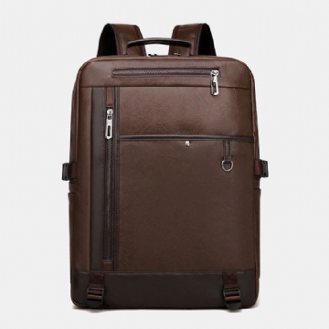 Herren Rucksack Aus Pu Leder Mit Usb Aufladung Modisch Lässig Große Kapazität 15.6 Zoll Laptoptasche