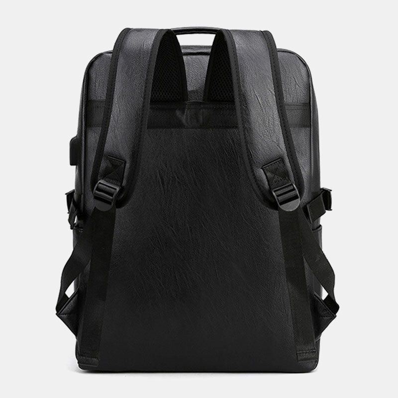 Herren Rucksack Aus Pu Leder Mit Usb Aufladung Modisch Lässig Große Kapazität 15.6 Zoll Laptoptasche