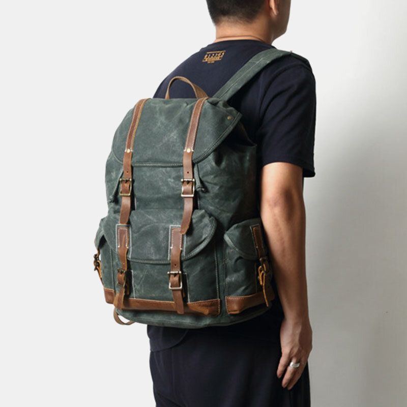 Herren Segeltuch Retro Reise Outdoor Wanderrucksack Mit Großem Fassungsvermögen Und Mehreren Taschen