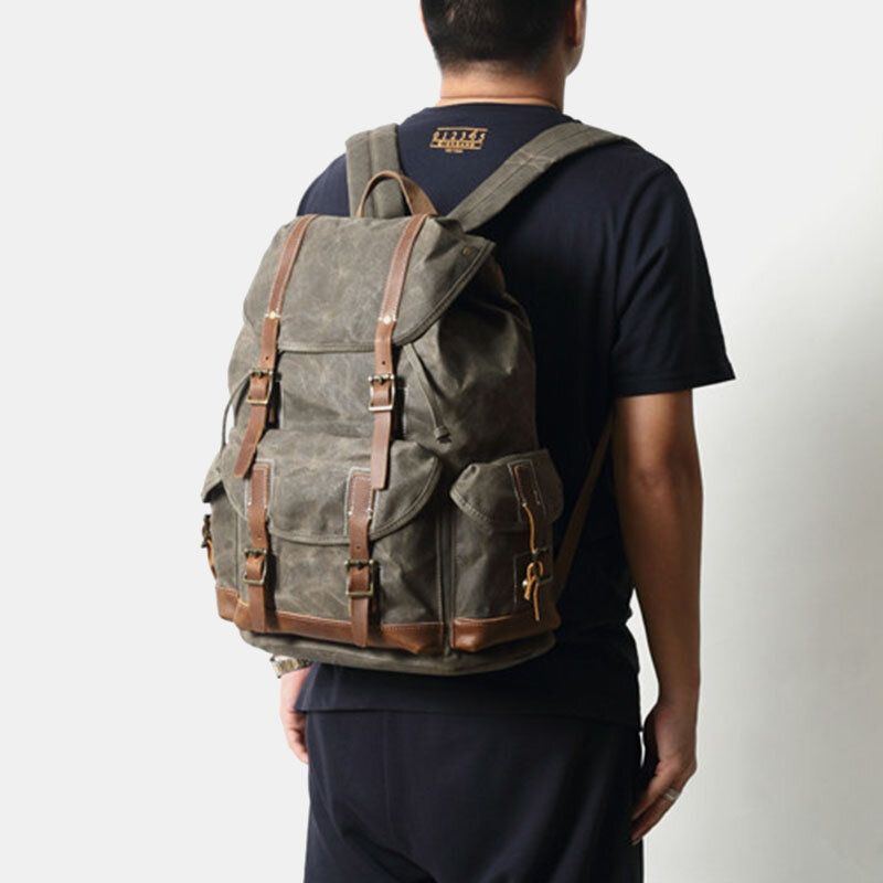 Herren Segeltuch Retro Reise Outdoor Wanderrucksack Mit Großem Fassungsvermögen Und Mehreren Taschen