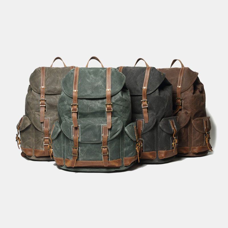 Herren Segeltuch Retro Reise Outdoor Wanderrucksack Mit Großem Fassungsvermögen Und Mehreren Taschen