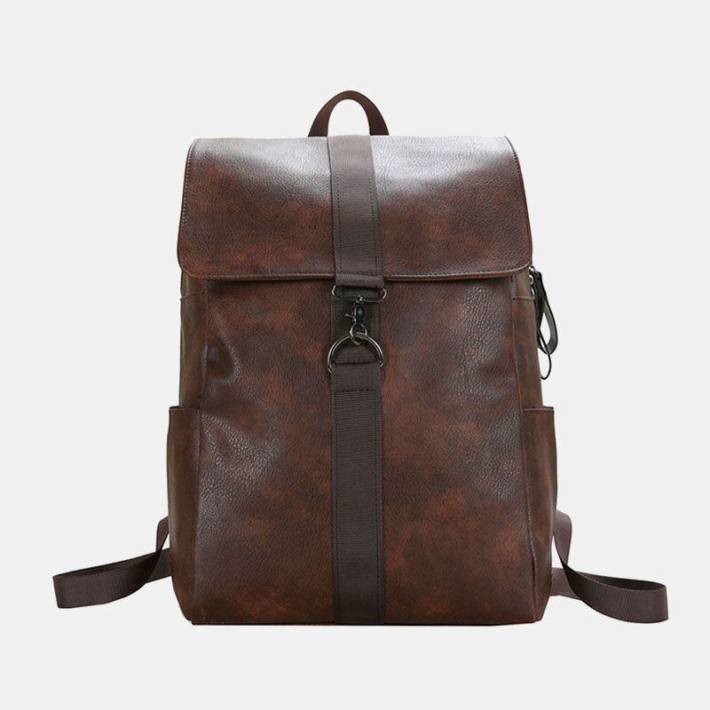 Herren Unisex Kunstleder Retro Große Kapazität Outdoor 15.6 Zoll Laptoptasche Schultasche Rucksack