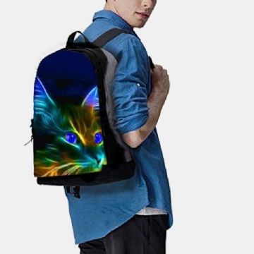 Herren Unisex Oxford Rucksack Mit Fluoreszierendem Katzenmuster Und Großem Fassungsvermögen