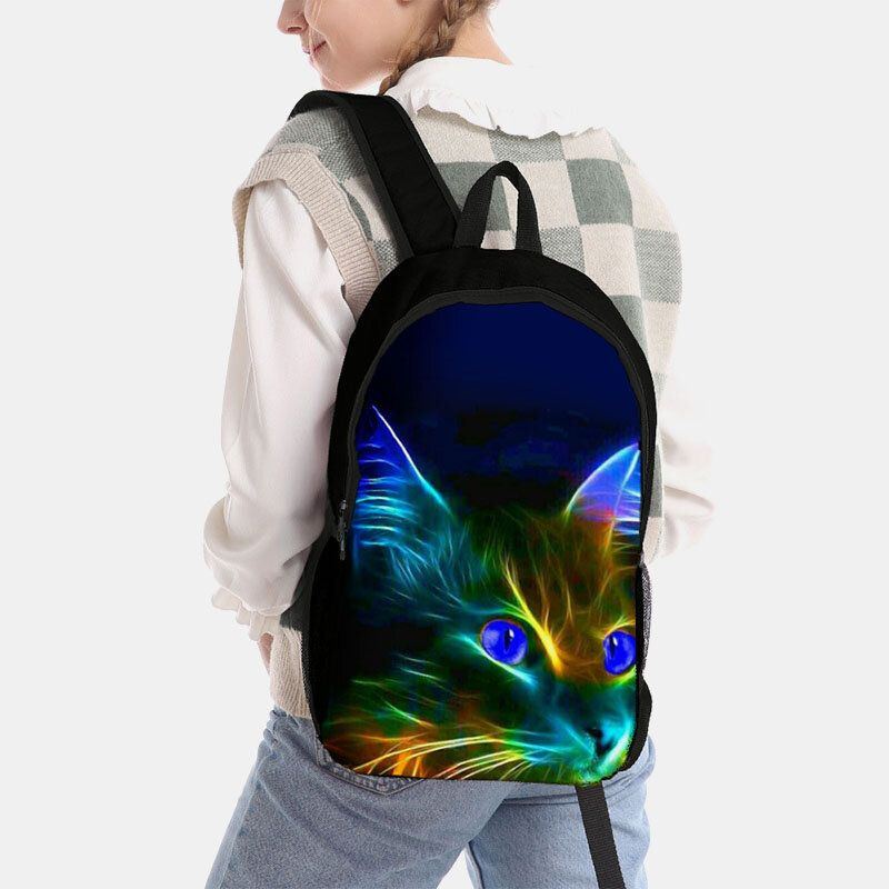 Herren Unisex Oxford Rucksack Mit Fluoreszierendem Katzenmuster Und Großem Fassungsvermögen