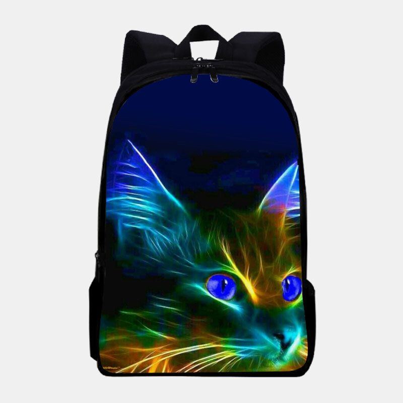 Herren Unisex Oxford Rucksack Mit Fluoreszierendem Katzenmuster Und Großem Fassungsvermögen