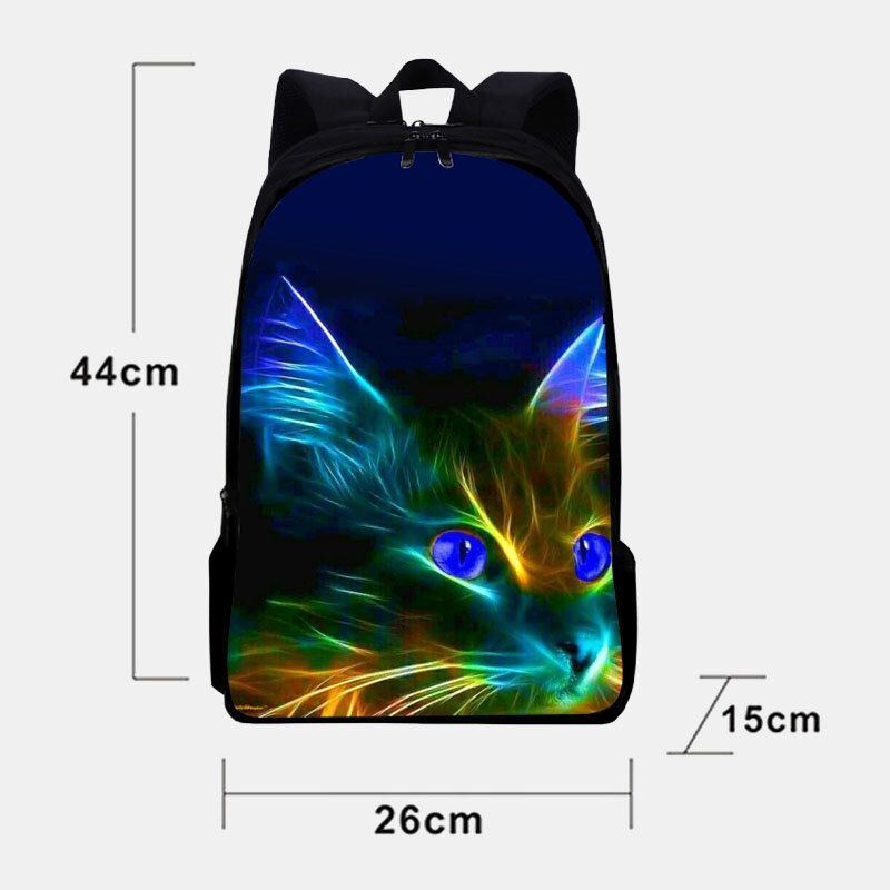 Herren Unisex Oxford Rucksack Mit Fluoreszierendem Katzenmuster Und Großem Fassungsvermögen