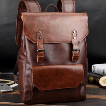 Herren Unisex Pu Leder Reiserucksack Mit Großem Fassungsvermögen Vintage Laptoptasche