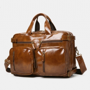 Herren Vintage Business Multi Pockets Rucksack Große Kapazität Wasserdichte Multi Trage Aktentasche Umhängetasche