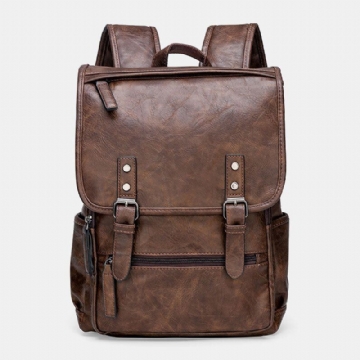 Herren Vintage Kunstleder Rucksack Mit Großer Kapazität Und Mehreren Taschen