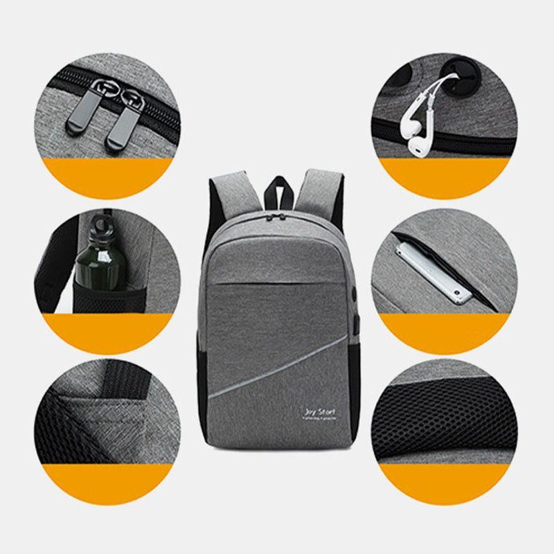 Herren 3pcs Nylon Usb Lade Verschleißfestigkeit Mode Casual Laptop Tasche Rucksack Umhängetasche Clutch Bag