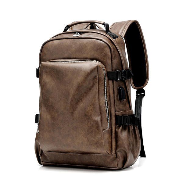 Herren Business Pu Leder Solid Rucksack Lässige Computertasche