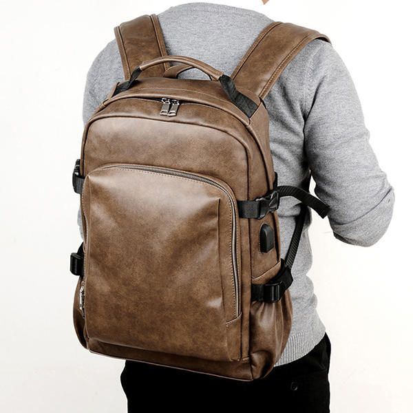 Herren Business Pu Leder Solid Rucksack Lässige Computertasche