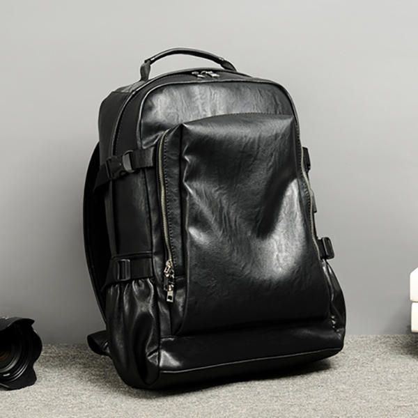 Herren Business Pu Leder Solid Rucksack Lässige Computertasche