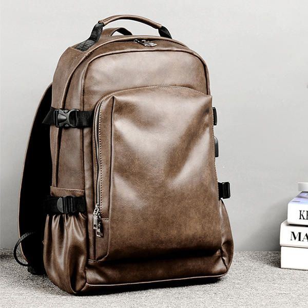 Herren Business Pu Leder Solid Rucksack Lässige Computertasche