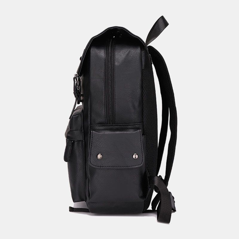 Herren Casual Travel Multi Pocket Große Kapazität Rucksack Solide Retro Verschleißfeste Wasserdichte Pu Weiches Leder 14 Zoll Laptoptasche