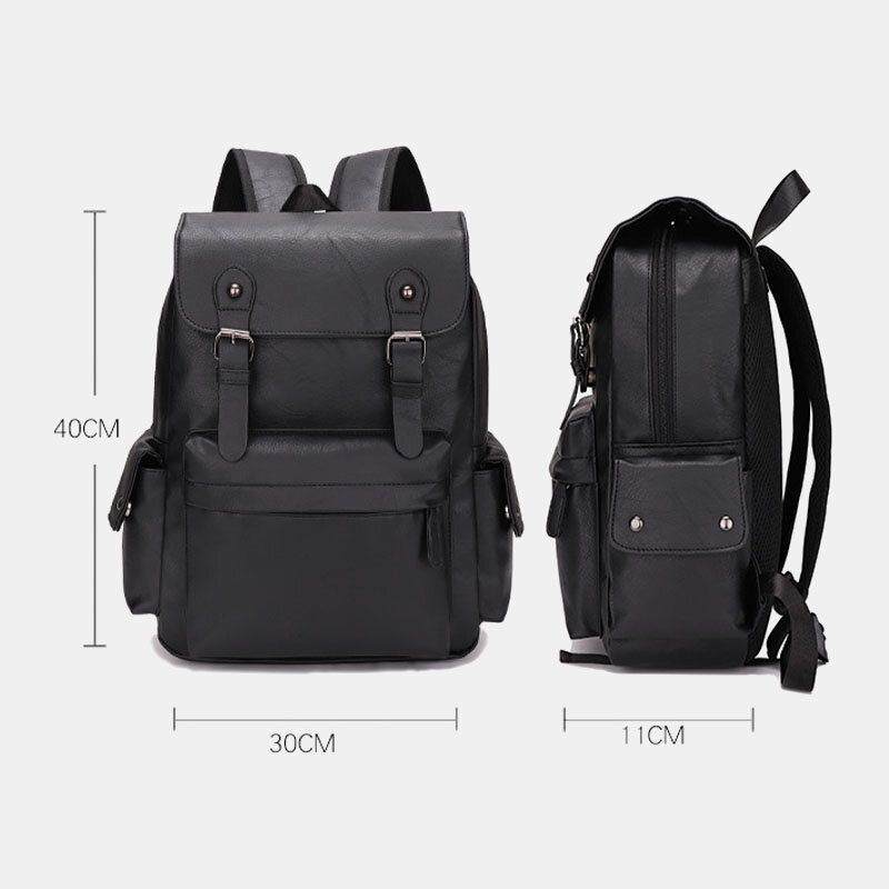 Herren Casual Travel Multi Pocket Große Kapazität Rucksack Solide Retro Verschleißfeste Wasserdichte Pu Weiches Leder 14 Zoll Laptoptasche