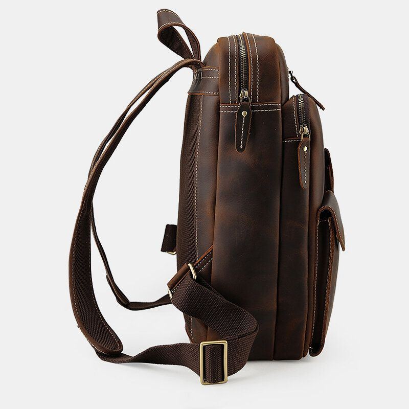 Herren Echtes Leder Große Kapazität Retro Casual Fashion 14 Zoll Laptoptasche Reisetasche Business Rucksack